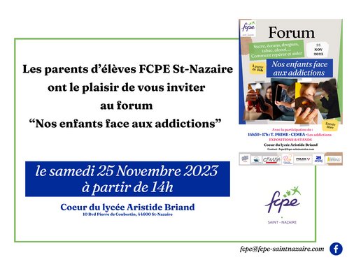 FCPE Invitation forum addictions 25 novembre 2023